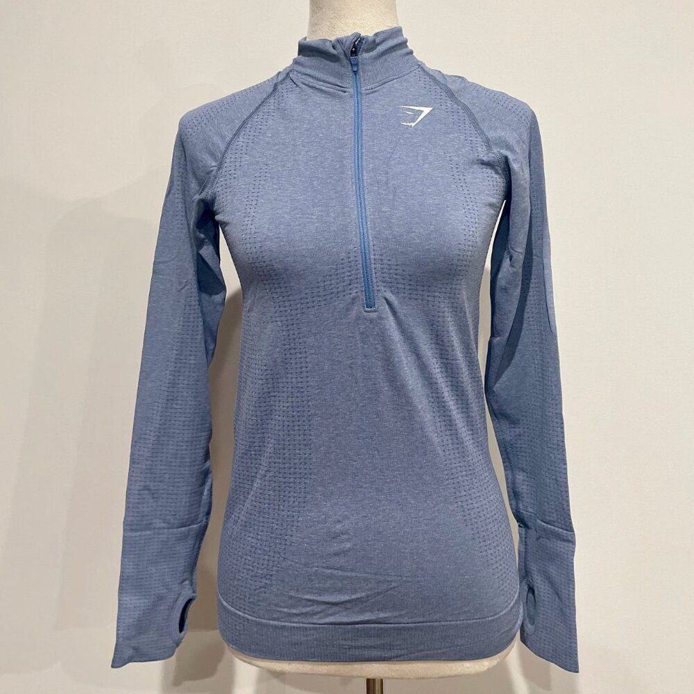 Gymshark Blue Vital Seamless 2.0 1/4 Zip Pullover Longe Sleeves Activewear Yoga